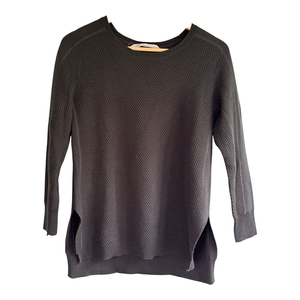 Athleta fine Merino Wool blend black waffle knit Pullover Sweater Size Small